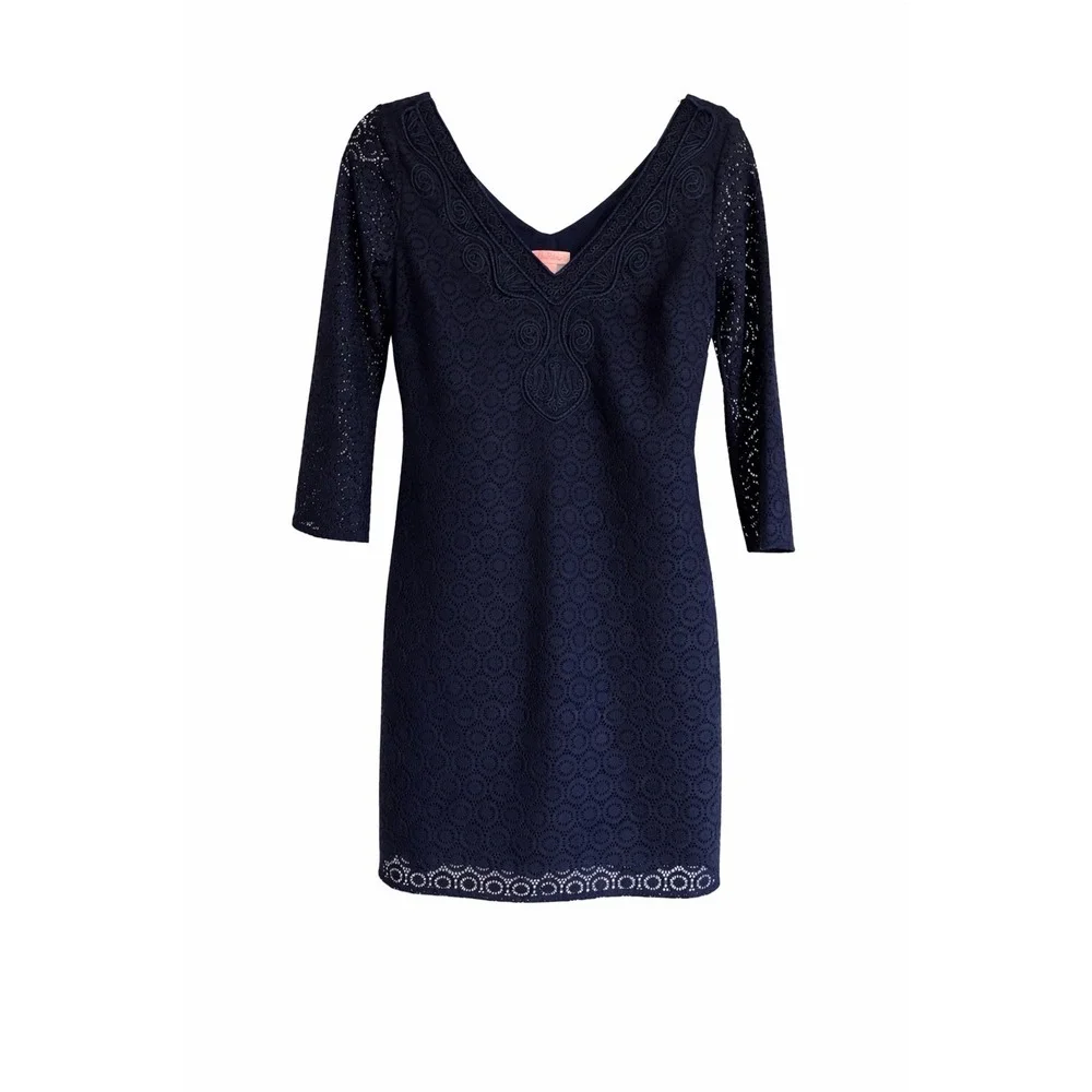 Lilly Pulitzer Alden Navy Lace Tunic Dress Size Small 3/4 Sleeve MSRP $178